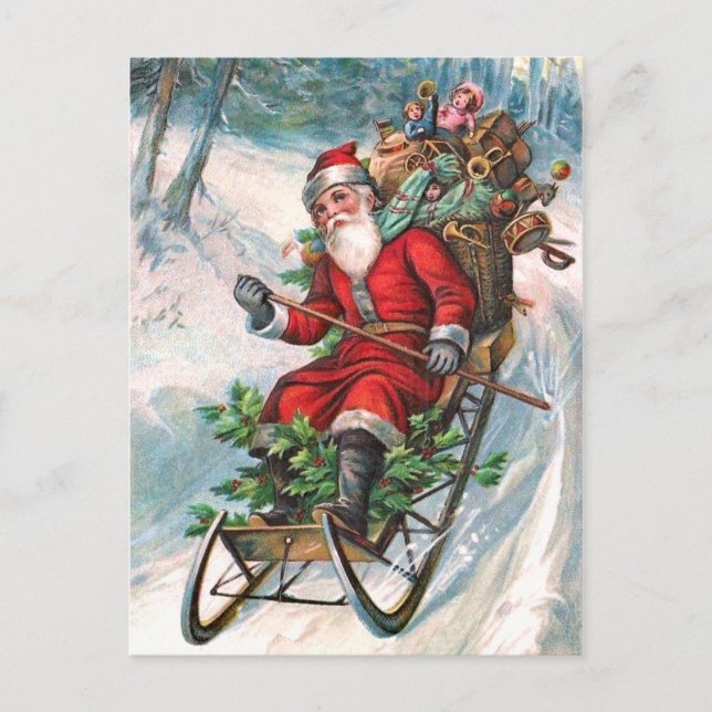 Postal Festiva Santa Claus en Sleigh (Anverso)