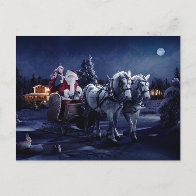 Postal Festiva Santa Claus En Un Sleigh Impulsado Por Caballos (Anverso)