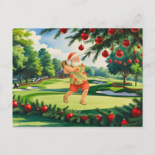 Postal Festiva SANTA CLAUS está jugando golf en la Fiesta de Navi