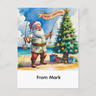 Postal Festiva Santa Claus está pescando en las vacaciones de Nav