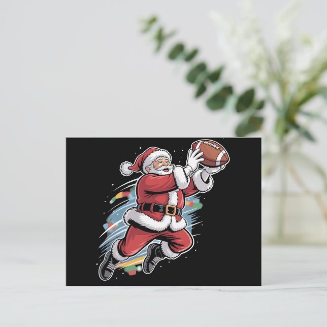 Postal Festiva Santa Claus juega a Navidades de fútbol americano (Anverso de pie)
