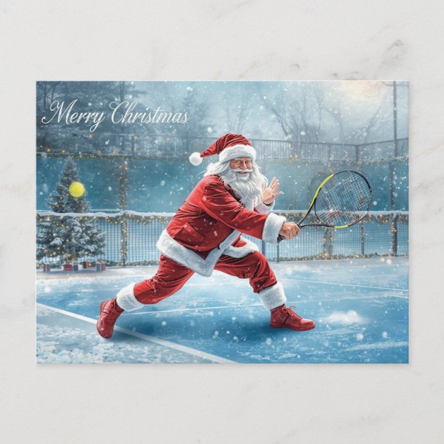 Postal Festiva Santa Claus juega al tenis en vacaciones de invier (Anverso)