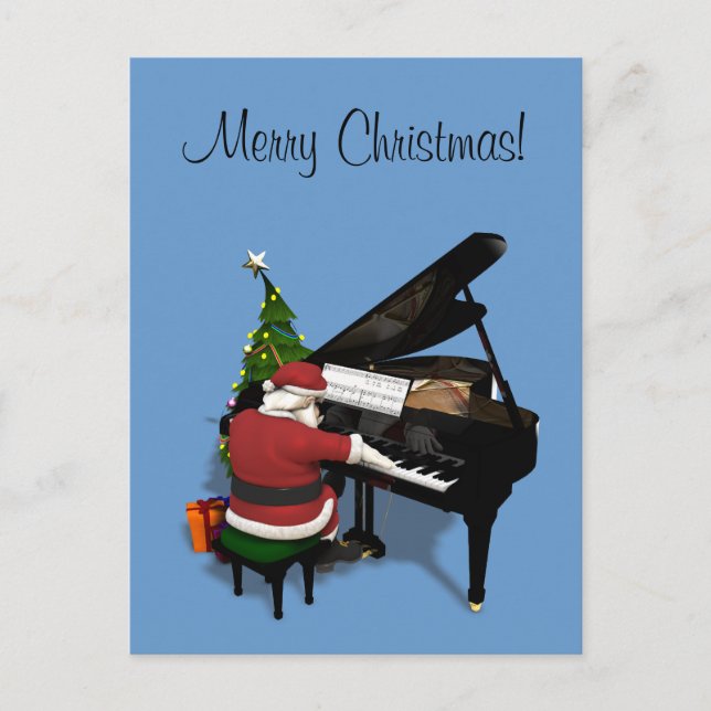Postal Festiva Santa Claus jugando al piano (Anverso)