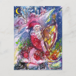 POSTAL FESTIVA SANTA CLAUS JUGANDO HARP A LA LUZ DE LA LUNA