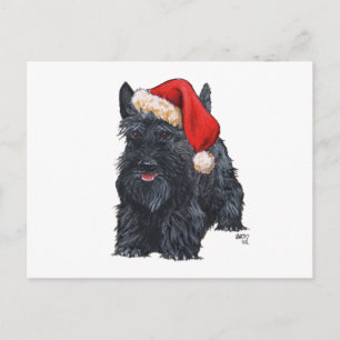 Postal Festiva Santa Claus juguetón Terrier Escocés