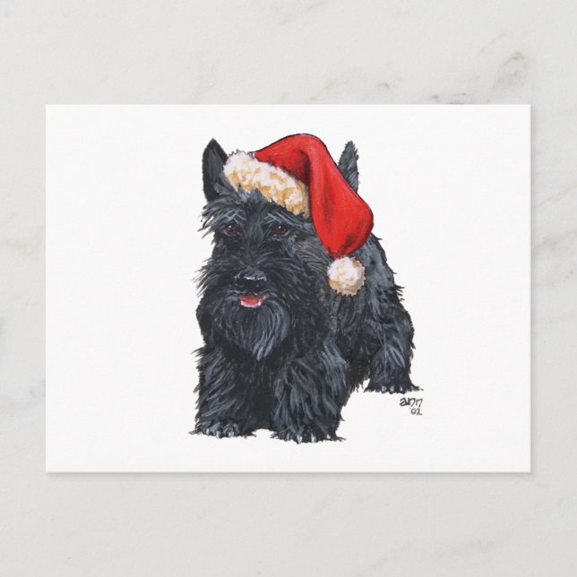 Postal Festiva Santa Claus juguetón Terrier Escocés (Anverso)