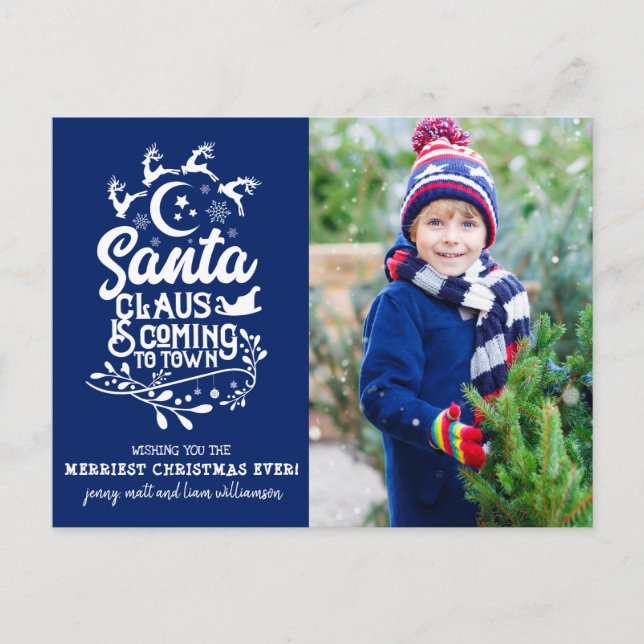 Postal Festiva Santa Claus llega a los Navidades de fotografía de (Anverso)