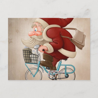 Postal Festiva Santa Claus monta en bicicleta