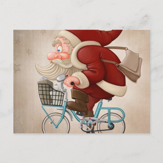Postal Festiva Santa Claus monta en bicicleta (Anverso)