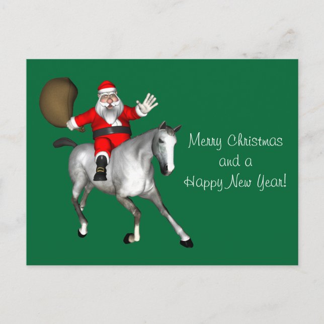 Postal Festiva Santa Claus monta un caballo gris (Anverso)
