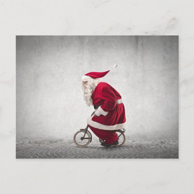 Postal Festiva Santa Claus monta una bicicleta (Anverso)