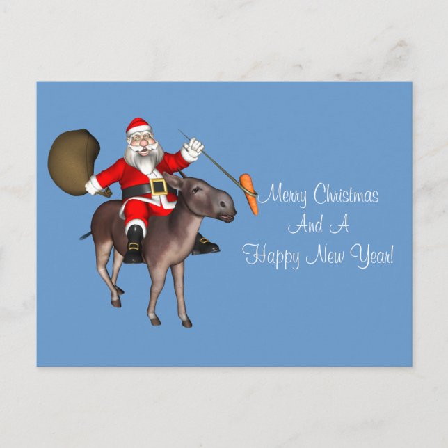 Postal Festiva Santa Claus Montando En El Burro (Anverso)