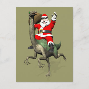 Postal Festiva Santa Claus Montando En Gallimimus