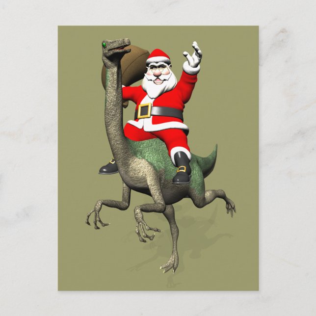 Postal Festiva Santa Claus Montando En Gallimimus (Anverso)