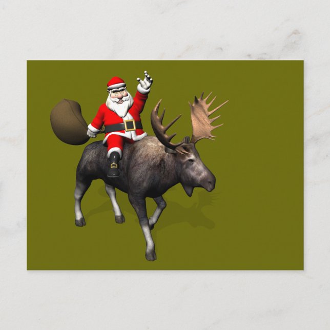 Postal Festiva Santa Claus montando en Moose (Anverso)