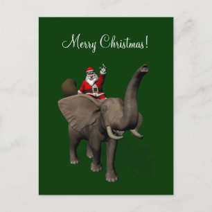 Postal Festiva Santa Claus Montando Sobre El Elefante