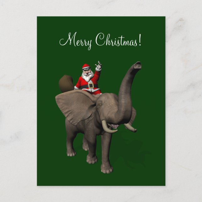 Postal Festiva Santa Claus Montando Sobre El Elefante (Anverso)