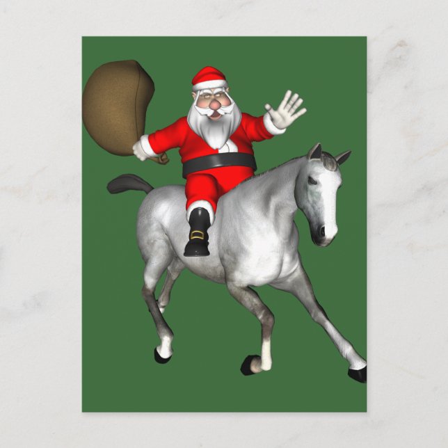 Postal Festiva Santa Claus montando un caballo gris (Anverso)