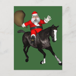 Postal Festiva Santa Claus montando un caballo negro