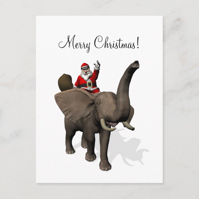 Postal Festiva Santa Claus montando un elefante (Anverso)