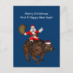 Postal Festiva Santa Claus montando un oso