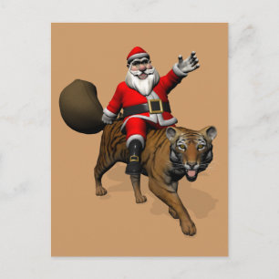 Postal Festiva Santa Claus montando un tigre