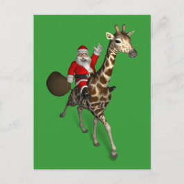 Postal Festiva Santa Claus montando una jirafa