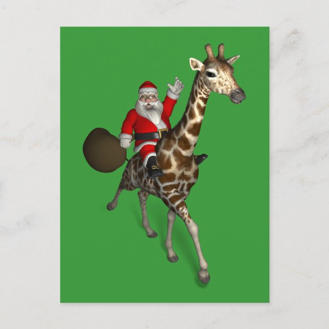 Postal Festiva Santa Claus montando una jirafa (Anverso)