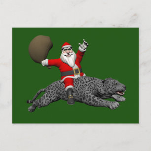Postal Festiva Santa Claus montando una pantera gris