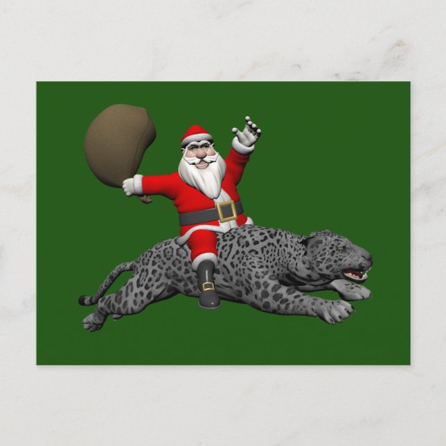 Postal Festiva Santa Claus montando una pantera gris (Anverso)