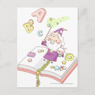 Postal Festiva Santa Claus sentado en un libro