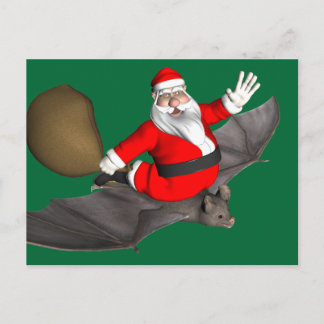 Postal Festiva Santa Claus Sobre El Bate Volador
