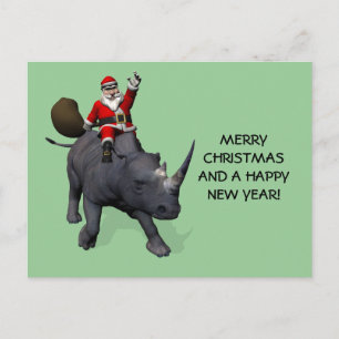 Postal Festiva Santa Claus Sobre Rinocerontes