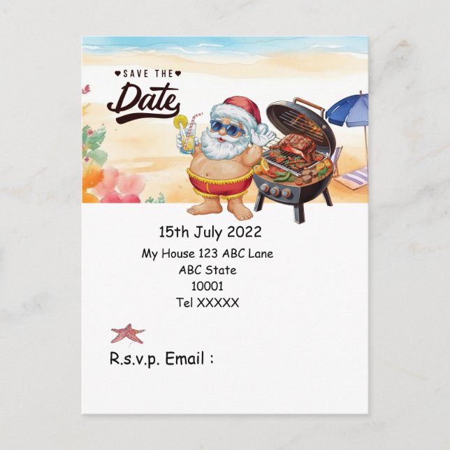 Postal Festiva SANTA CLAUS Summer Beach Save the date (Anverso)
