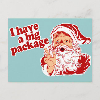 Postal Festiva Santa Claus tiene un paquete grande