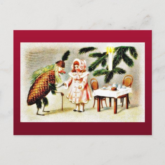 Postal Festiva Santa claus vestido como piña y desea un gi (Anverso)