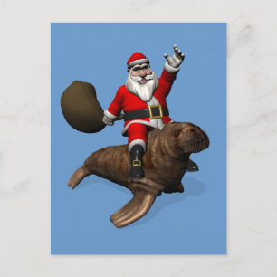 Postal Festiva Santa Claus Viajando En Walrus