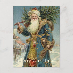 Postal Festiva Santa Claus Victoriano Antiguo con árbol de Navida