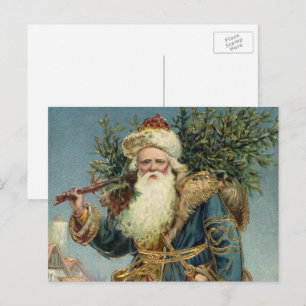 Postal Festiva Santa Claus Victoriano Antiguo con árbol de Navida