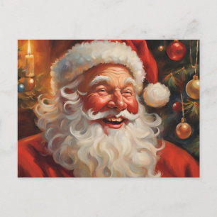 Postal Festiva Santa Claus vintage con adornos