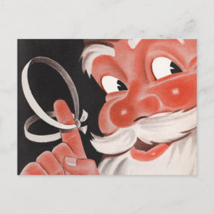 Postal Festiva Santa Claus vintage con cuerda recordatoria en el