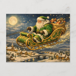 Postal Festiva Santa Claus Vintage en Trineo con Regalos
