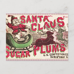 Postal Festiva Santa Claus Vintage Ilustracion Sleigh
