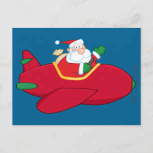Postal Festiva Santa Claus-Volando-A-Avión-Y-Onda