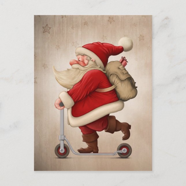 Postal Festiva Santa Claus y la motocicleta Push (Anverso)