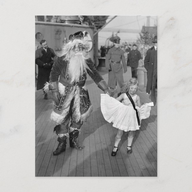 Postal Festiva Santa Claus y la niñita en cubierta, 1925 (Anverso)