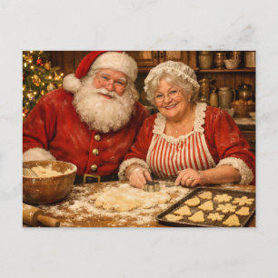 Postal Festiva Santa Claus y la Señora Claus preparando galletas
