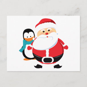 Postal Festiva Santa Claus Y Pingüino