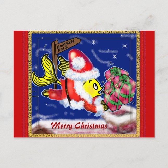 Postal Festiva Santa Clause Fish - graciosos y lindos cómics de N (Anverso)