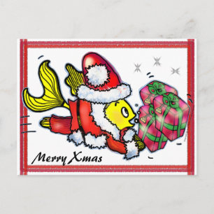 Postal Festiva Santa Clause Fish - graciosos y lindos Navidades p